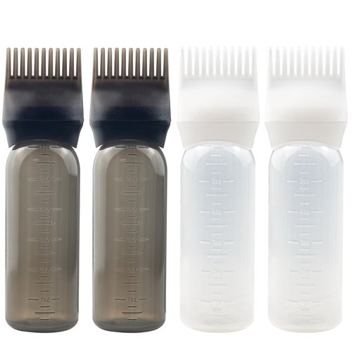 ZGQHZR 4 PCS Root Comb Applicator Bottle,Hair Oiling Applicator,Hair Oil Applicator Bottle for Hair Dye Shampoos Hair Salons.6oz (2black+2white)