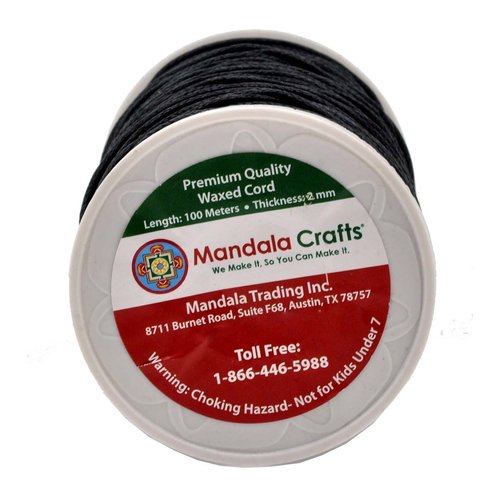Mandala Crafts Size 2mm Black Waxed Cord for Jewelry Making - 109 Yds Black Waxed Cotton Cord for Jewelry String Bracelet Cord Wax Cord Necklace String