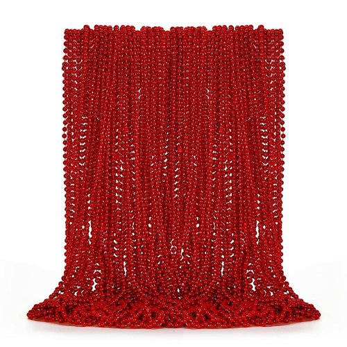 EOBOH 50PCS Bead Necklace, Red Christmas Bead Stuff Party Favors, 33" Necklaces Festival Parade Throw Accessories for Wedding Birthday Valentines Mardi Gras Christmas Celebrations Decorations