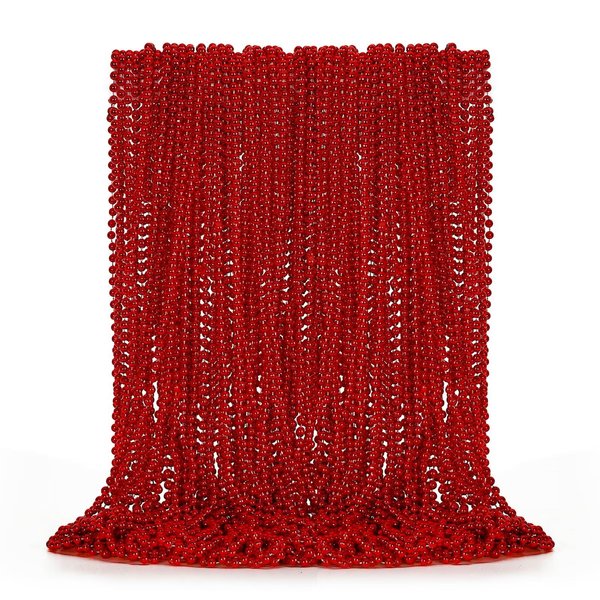 EOBOH 50PCS Bead Necklace, Red Christmas Bead Stuff Party Favors, 33" Necklaces Festival Parade Throw Accessories for Wedding Birthday Valentines Mardi Gras Christmas Celebrations Decorations
