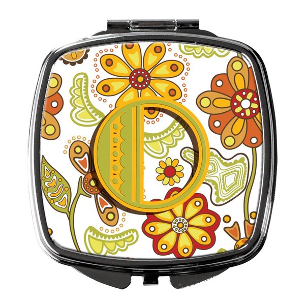 Caroline's Treasures CJ2003-OSCM Letter O Floral Mustard and Green Compact Mirror Decorative Travel Makeup Mirror for Women Girls Gifts Pocket Makeup Mirror Folding Handheld