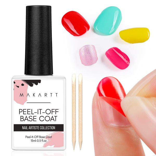 Makartt Peel-Off Base Gel 15ml UV Gel Base Coat for Easy Removal Peelable Gel Ideal for Gel Nail Polish Press-On Nails Gel X Nail Tips and Nail Practice UV Nail Lamp Required Perfect for Beginners