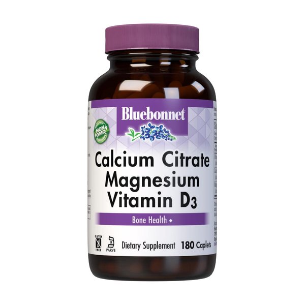 Bluebonnet Nutrition Calcium Citrate Magnesium Plus Vitamin D3 Caplets, Bone Health & Muscle Relaxation, Non GMO, Gluten, Soy & Milk Free, Kosher, White, Unflavored, 180 Count
