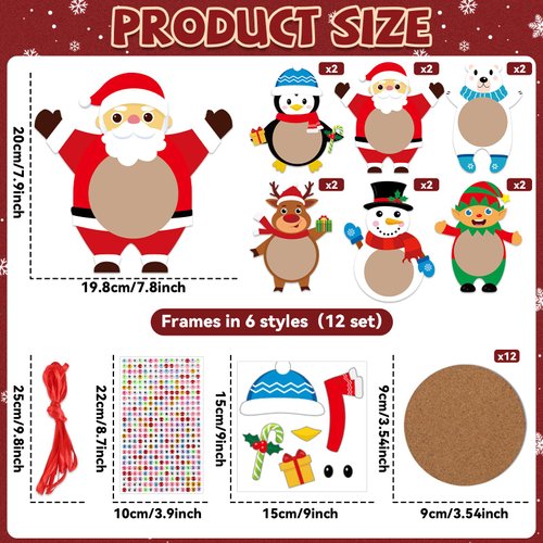 166pcs Christmas Coaster Craft Kit 12 Set Winter Foam Craft for Kids DIY Santa Claus Reindeer Elf Snowman Table Cup Mats Xmas Holiday Party Decor Supplies Favors for Gift Home Classroom Activities