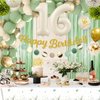 Sweet 16 Party Decorations, Sage Green 16th Birthday Decorations for Girls Happy 16th Birthday Banner Balloons Cake Topper Tablecloth Foil Curtain, Sweet 16 Decorations Party Supplies