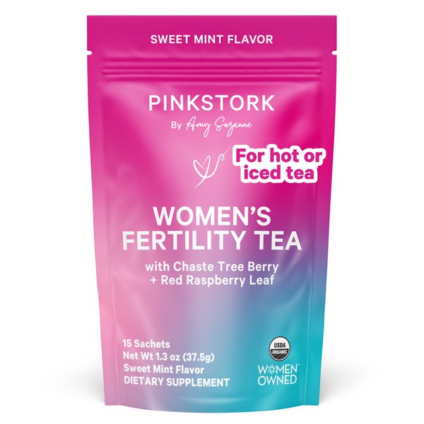 Pink Stork Organic Fertility Tea - Supports Conception for Her & Hormone Balance with Chaste Tree Berry (Vitex), Mint, and Red Raspberry Leaf - Hot or Iced - Caffeine Free - Sweet Mint, 15 Sachets