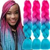 TENGSHUO FLY Ombre Braiding Hair Extensions for Women 3 Packs/24 Inch Braiding Hair Fiber Crochet Hair for Box Braids Senegal Twist Hair Extensions(24" (Pack of 3),peach red to lake blue)
