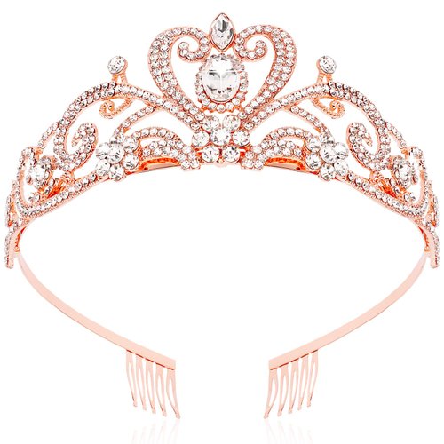 SuPoo Rose Gold Bridal Crown Wedding Tiaras and Crowns for Women Girls Queen Birthday Crown with Combs Crystal Princess Rhinestone Tiara Headband Prom Headpieces Cosplay Hair Accessories for Halloween