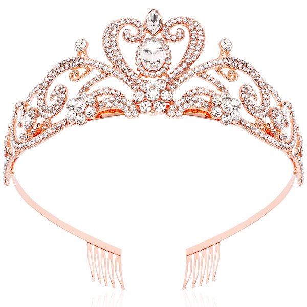SuPoo Rose Gold Bridal Crown Wedding Tiaras and Crowns for Women Girls Queen Birthday Crown with Combs Crystal Princess Rhinestone Tiara Headband Prom Headpieces Cosplay Hair Accessories for Halloween