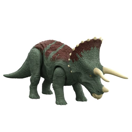 Mattel Jurassic World Dominion Roar Strikers Triceratops Dinosaur Action Figure with Roaring Sound and Attack Action, Toy Gift Physical & Digital Play