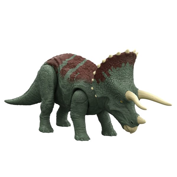 Mattel Jurassic World Dominion Roar Strikers Triceratops Dinosaur Action Figure with Roaring Sound and Attack Action, Toy Gift Physical & Digital Play