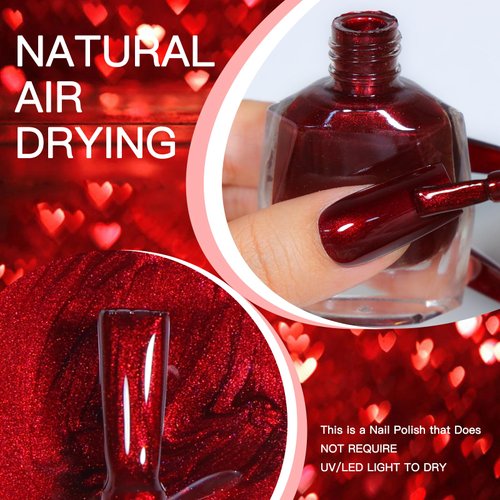 COSMOO 12ml Wine Red Nail Polish, Burgundy Red Quick Dry Nail Lacquer, Super Lustrous Nail Enamel Polish, Dark Red Iridescent Ultrachrome Nail Art Varnish