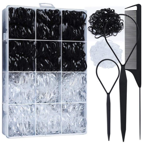 YGDZ Elastic Hair Ties, 1500 PCS Clear Rubber Bands for Hair, Black Hair Ties, Mini Hair Elastics Bands, Small Ponytail Holders, Hair Accessories for Girl, Toddler, Baby, Kids, Women