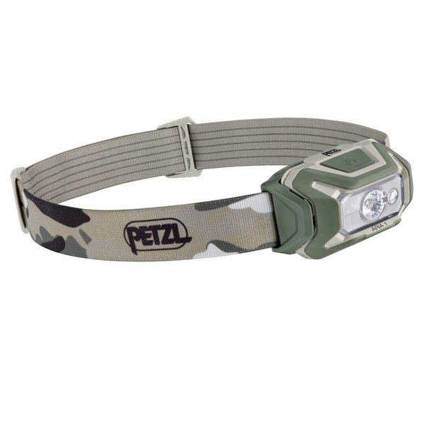 PETZL ARIA 1 RGB, Compact, Durable, Waterproof headlamp with White, red, Green and Blue Modes, 350 lumens, Camo