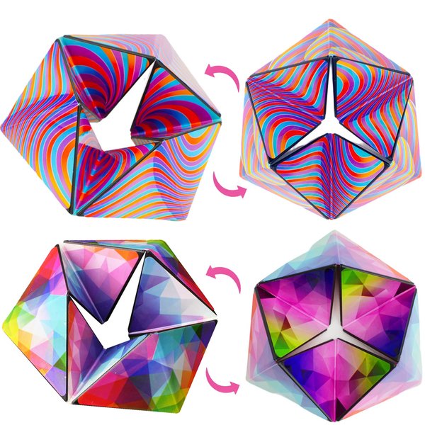 Kaleidocycle Fidget Cube for Kids, 2 Pieces Infinity Flips Magic Cube for Adults to Stay Calm and Anxiety Anti Depression Fidget Fidget Toys Tear-Resistant Desk Cool Puzzle Gadget (Ages 3+)