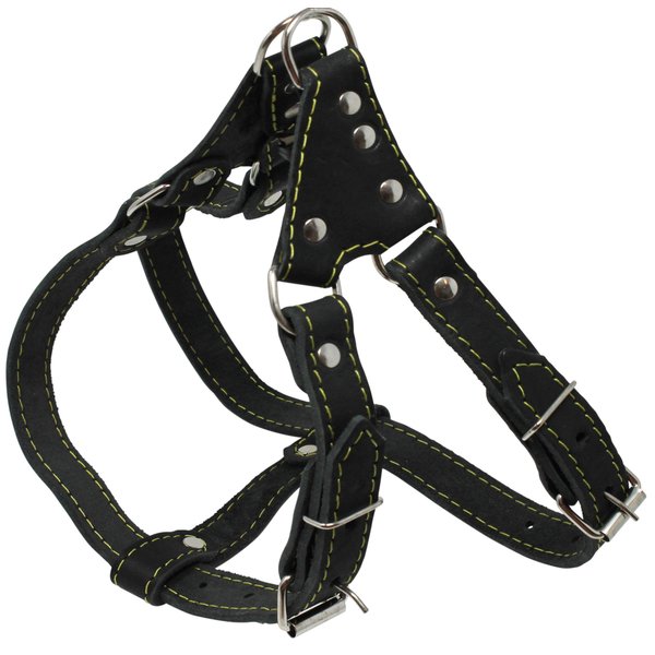 Genuine Leather Medium 18.5"-22" Chest 3/4-inch Wide Adjustable Dog Step-in Harness Black
