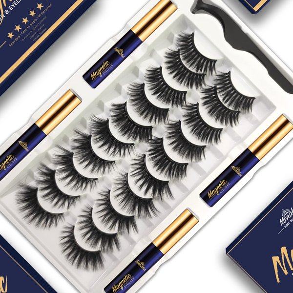 Menaka Magnetic Eyelashes Natural Look - Magnetic Lashes with Eyeliner Kit 4 Tube Strong Magnetic Eye Liner. 3D Reusable Magnet Lashes with Applicator,Easy to Apply. 10 Pairs