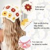 Dizila 3 Pieces Flower Crochet Bandanas Hair Scarf Tie Back Floral Knitted Head Kerchief Headwraps for Women Girls Teens Kids (Purple+Pink+Ivory)