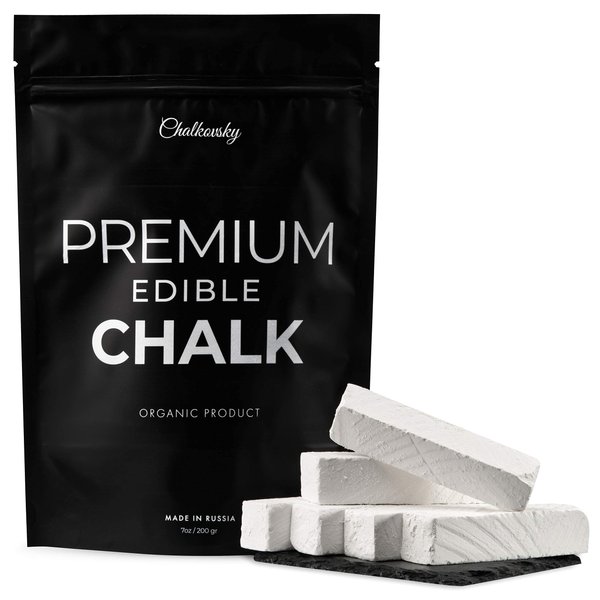 Chalkovsky Premium Edible Chalk - Natural Chalk for Eating - Crunchy Belgorod Chalk Chunks - Russian Organic Chalk for Bone Strength - Zero Additives, No Impurities - White 7oz (200g)