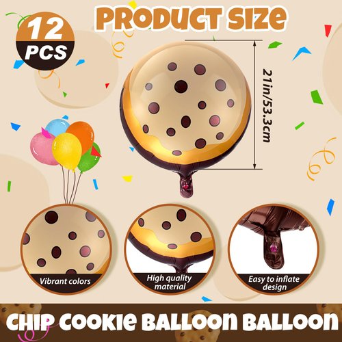 RoundFunny 24 Pcs 21 Inch Christmas Chocolate Chip Cookie Balloons Foil Party Balloons Bulk Balloons Decor for Birthday Party Baby Shower Theme Decorations Supplies
