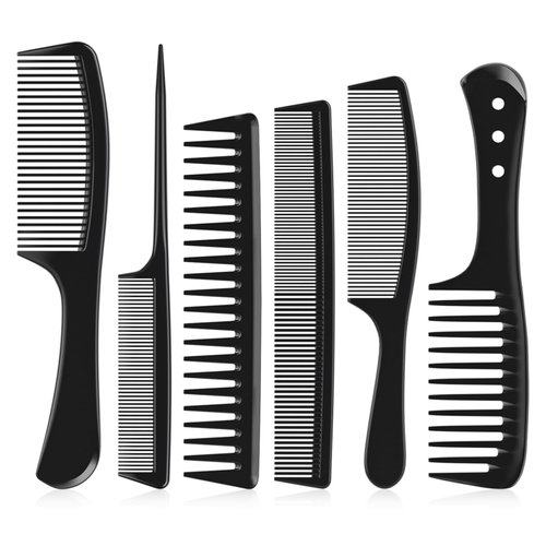 Kolavia 6 PCS Hair Comb Set Black, Durable Wide and Fine Tooth Rat Tail Hair Barber Comb for Women & Man, Professional Combs for Wet Curly Natural Hair Detangling Parting Teasing Styling & Cutting