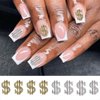 20 Pcs Money Sign Nail Charms Alloy Money Dollar Nail Art Charms with Rhinestone Gold and Silver Dollar Sign Nail Jewelry Flat Back Dollar Money Rhinestones for Nails Decoration Accessories