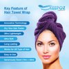KEEPOZ Hair Towel Wrap Quick Dry 100% Cotton Super Absorbent Turban Head Wrap for Women with Button, Non Microfiber Anti Frizz Hair Products, Hair Cap for Curly, Long Hair (Purple Check, 2 Pcs)
