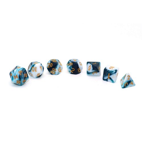 D&D Dice Set Teal White Dice for Dungeon and Dragons DND 7-Die RPG Dice D20 D12 D% D10 D8 D6 D4