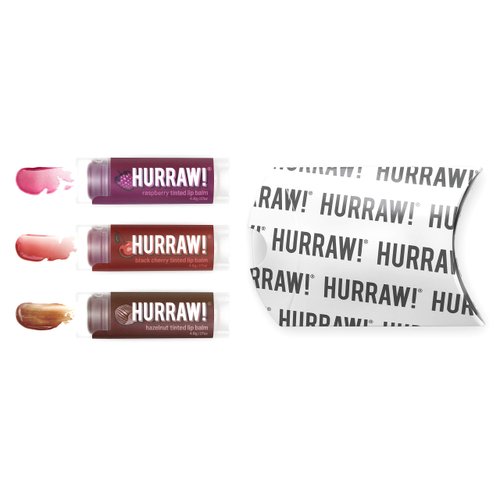 Hurraw! Raspberry Tinted, Black Cherry Tinted, Hazelnut Tinted Lip Balms, 3 Pack Bundle: Organic, Certified Vegan, Cruelty & Gluten Free. Non-GMO, 100% Natural. Bee, Shea, Soy & Palm Free. Made in USA