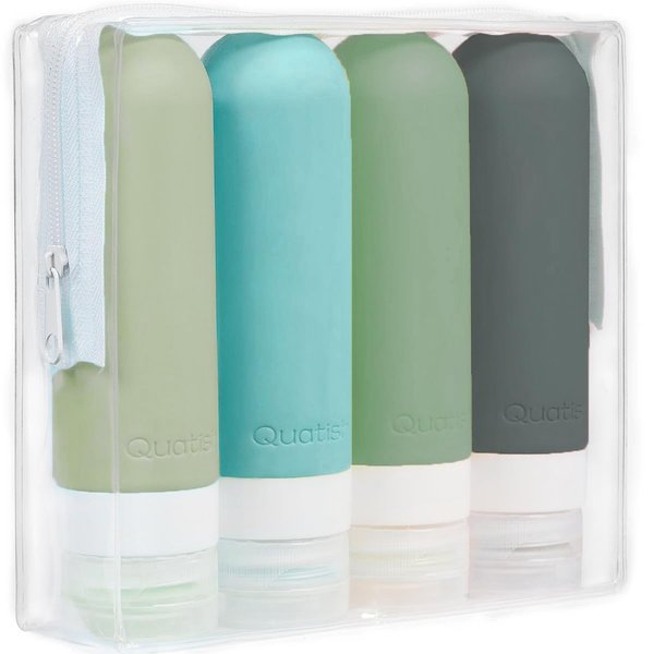 Quatish Travel Size Bottles, 4 Pack Leak Proof Travel Bottles for Toiletries, Silicone Travel Shampoo and Conditioner Bottles Tsa Approved, 3 oz Travel Size Containers with Clear Toiletry Bag