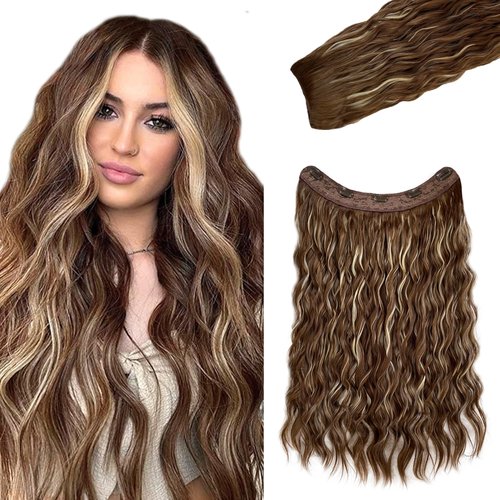 Belaved Ombre Curly Clip in Hair Extensions,22 Inch Brown Highlighted With Blonde Hair Extensions,One Piece Remy Synthetic Hair for Women,Double Weft Long Wavy Clip ins 160G