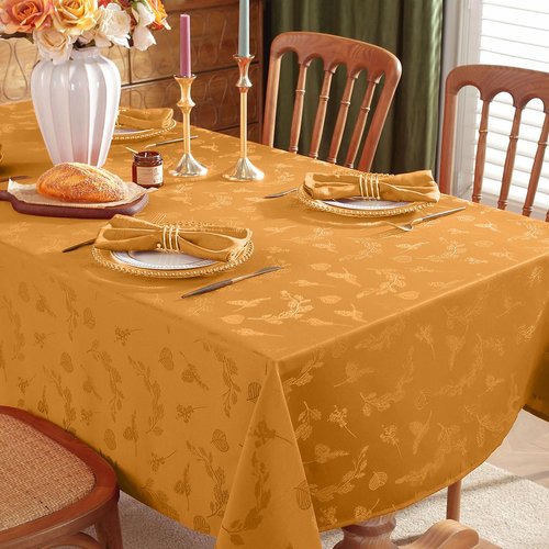 Jacquard Cloth Napkins Square 20 x 20 Inch Set of 4 Pieces Easy Clean Reusable Fancy Autumn Damask Napkins, Soft Fabric Table Napkins for Fall, Thanksgiving, Harvest, Everyday, Amber