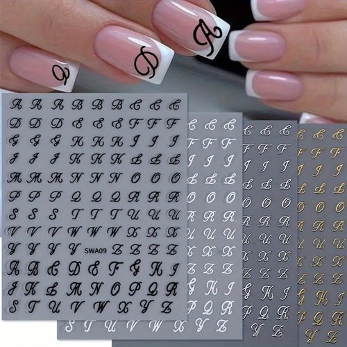 Letter Nail Art Stickers 4Sheets Old English Letter Nail Stickers 3D Self-Adhesive Bronzing Retro English Alphabet Nail Art Decals Supplies Letter Sticker for Nails DIY Manicure Decoration Accessories
