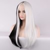 BERON Black White Two Tone Wig Long Curly Wig Women Girls Charming Full Wig Long Wavy Wig Black White Split Wig for Cosplay Party Wig Cap Included (Black White Two)