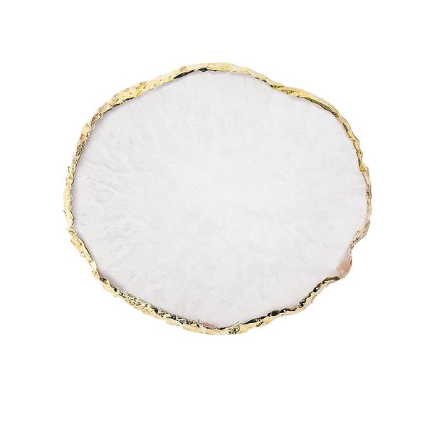 BETURY Resin Nail Art Palette, Nail Art Painting Mixed Color Palette Gold Edge Nail Gel Color Makeup Display Board (1#White)