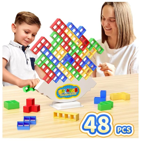 Ziogogco 48 Pcs Game Gifts, Balance Stacking Blocks Game，Perfect for Family, Parties, Travel,Boys Girls Gifts，Novelty Toy Gift for Kids or Friends