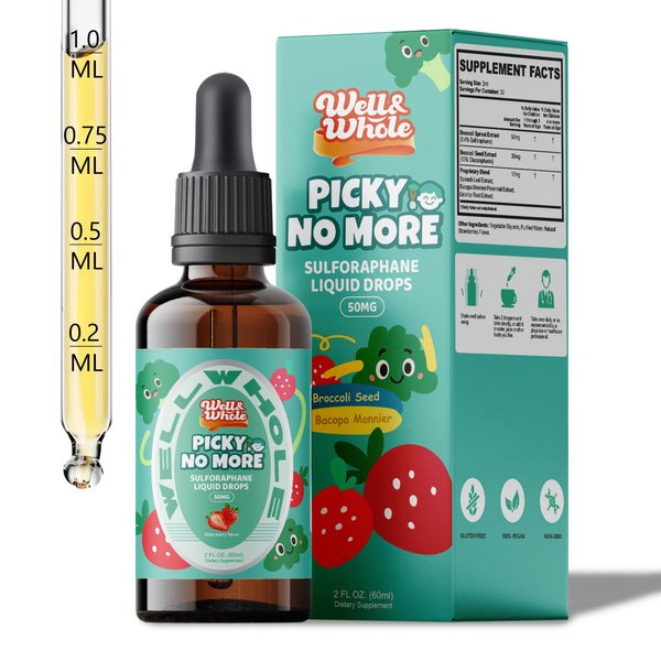 Sulforaphane Supplement from Broccoli Sprouts, Broccoli Supplement Liquid Drops for Kids with Sulforaphane, Glucoraphanin, Bacopa Monnieri, Develop Healthy Eating Habits for Children, Vegan, 60ml