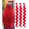 ADIASAI 3Packs Body Wave Braiding Hair with Crochet Hook 24Inch Pre-Feathered Braiding Hair Deep Wave Crochet Hair French Curl Crochet Braids Synthetic Hair for Boho Box Braids Goddess Hair(Red)