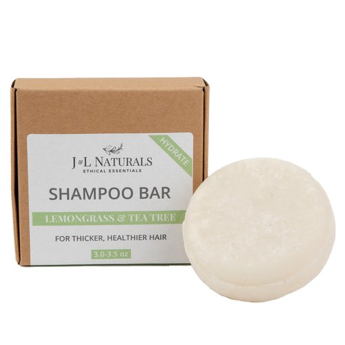 J&L Naturals Sulfate-Free Solid Shampoo Bar - Zero Waste - All Hair Types - Made in US, Plastic Free, Vegan, Cruelty-Free, Sustainable Hair Care (Hydrate (Lemongrass & Tea Tree), Single Bar)