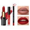 BAISEN DIARY Matte Lipstick & Matte Liquid Lipstick & Lip Liner Makeup Set, All in One Lips Makeup Kits Long-Lasting Wear Non-Stick Cup Not Fade Waterproof Lip Make Up Gift Set (04)