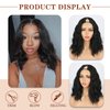 LEOSA Black Bob Wavy V Part Wig V Part Wig V/U Part Wig for Black Women Double-leaf Wig V Part Wig Full Head Clip In Hair Extensions Wig Synthetic Hair Replacement Wigs (14Inch, 14-1B#)