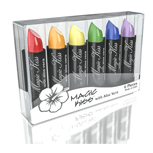 Magic Kiss Pack of 6 Color Changing Matte Lipstick set, Long Lasting Nutritious Lips Moisturizer Magic Temperature Color Change Lip Balm with Aloe Vera PH Lipstick MADE IN USA (Rainbow 6 Pack)