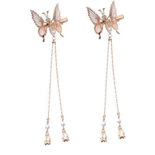 Ruwado 2 Pcs Metal Butterflies Hair Clips with Tassels Gold Barrettes Vintage Decorative Hair Pins Accessories for Women Girls Theme Parties Halloween Wedding Bridal Shower Décor