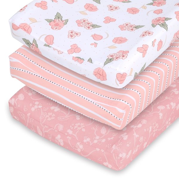 The Peanutshell Changing Pad Covers for Baby Girls, 3 Pack, Boho Floral Nursery Decor