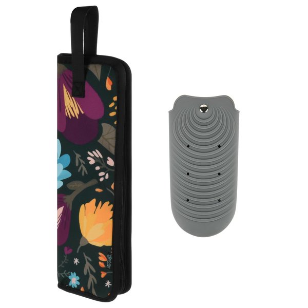 Beautyflier 2 Pieces Flat Iron Cover Sleeve, Canvas Heat-Resistant Flat Iron Hair Straightener Holder Pouch, Hair Straightener Travel Cover for Travel, Gym, or Home (13.5IN, Purple Flower)