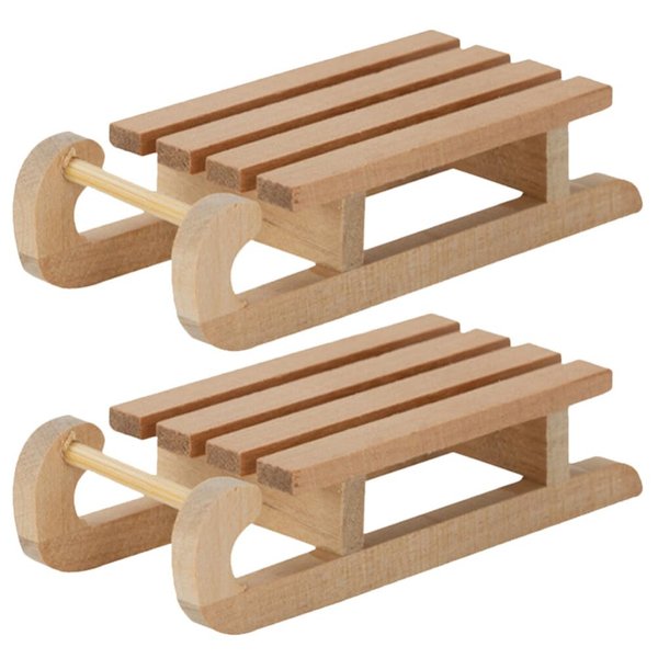 Alasum 2pcs Miniature Christmas Sled 1：12 Dollhouse Wood Sleigh Mini Sleigh Model Blank Sled Figurines Fairy Garden Cake Topper Decor for Holiday Xmas Tree Decor, 8.00X3.50X1.90CM