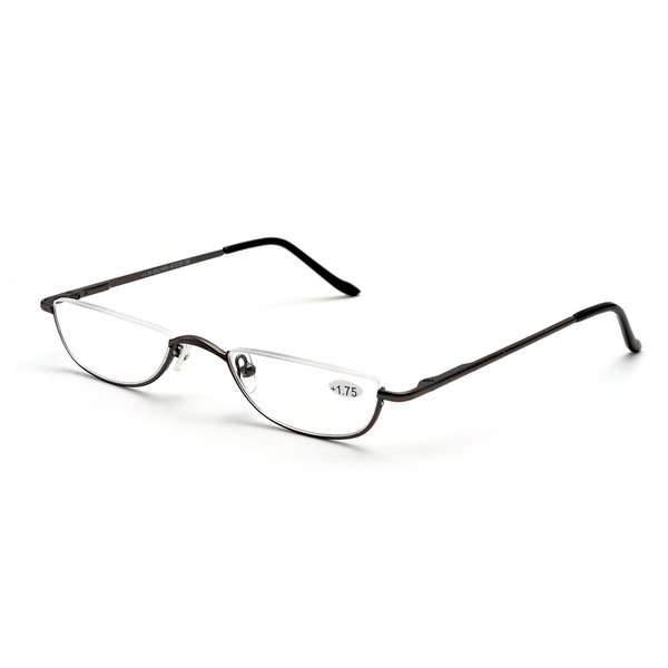 ZUVGEES Vintage Alloy Semi Rimless Reading Glasses Men Women Half Frame Slim Glasses with Stylish Case (Gun Grey, 3.50)