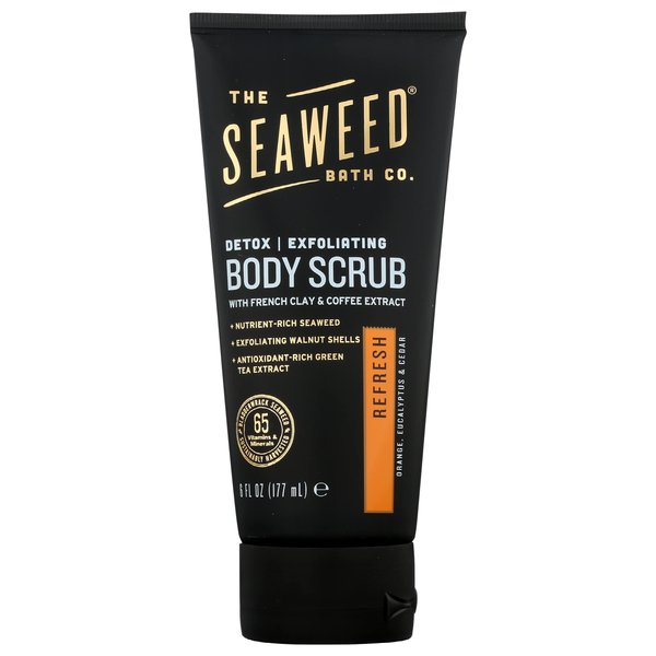 The Seaweed Bath Co. Detox Exfoliating Body Scrub, Refresh Scent (Orange, Eucalyptus & Cedar), with French Clay & Coffee Extract, 6 Oz