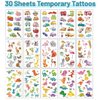 30 Sheets Temporary Tattoos Kit for Kids, Fake Cute Tattoo Stickers Waterproof, Birthday Party Favor (Vehicle & Animals & Dinosaurs)