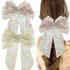 2 PACK Floral Hair Bows Clips for Women Girls,Big Pearl Hair Bow Clip with Tail, Flower Bowknot Hair Barrettes Apricot Ribbon Hair Accessories for Hair Bride Wedding